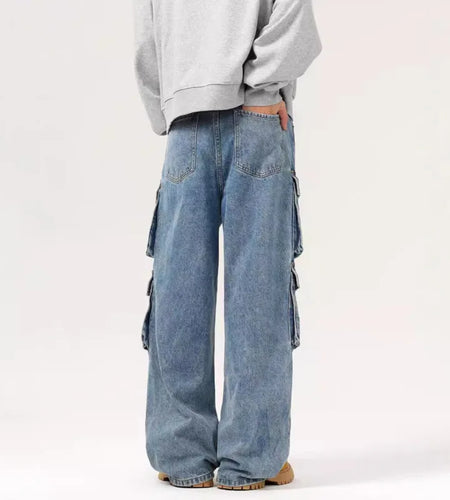 Men's Jeans New American Washed Multi Pockets Denim Pants Hign Street Stylish Casual Straight Leg Design Spring 9W1556