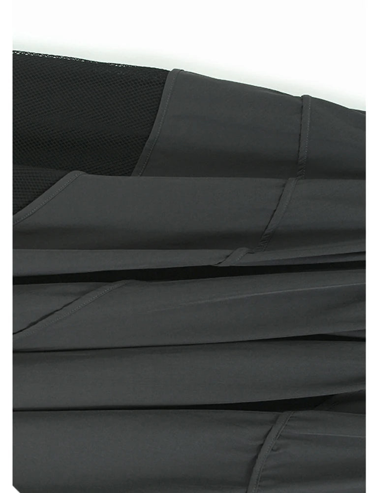 High Elastic Waist Gray Irregular Mesh Spliced A-line Half-body Skirt Women Fashion Tide New Spring Autumn 2025 1DJ1418