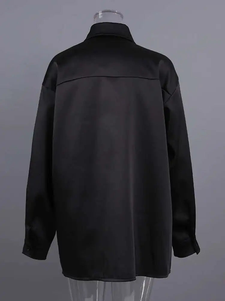 Women Black Pearl Nailed Big Size Elegant Blouse New Lapel Long Sleeve Shirt Fashion Tide Spring Autumn 2025 CPG2792