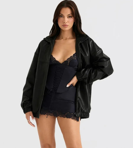 Black Leather Jacket, Autumn Retro Trendy Brand, High Street Spicy Girl High-end Jacket Winter Clothes Women 2024