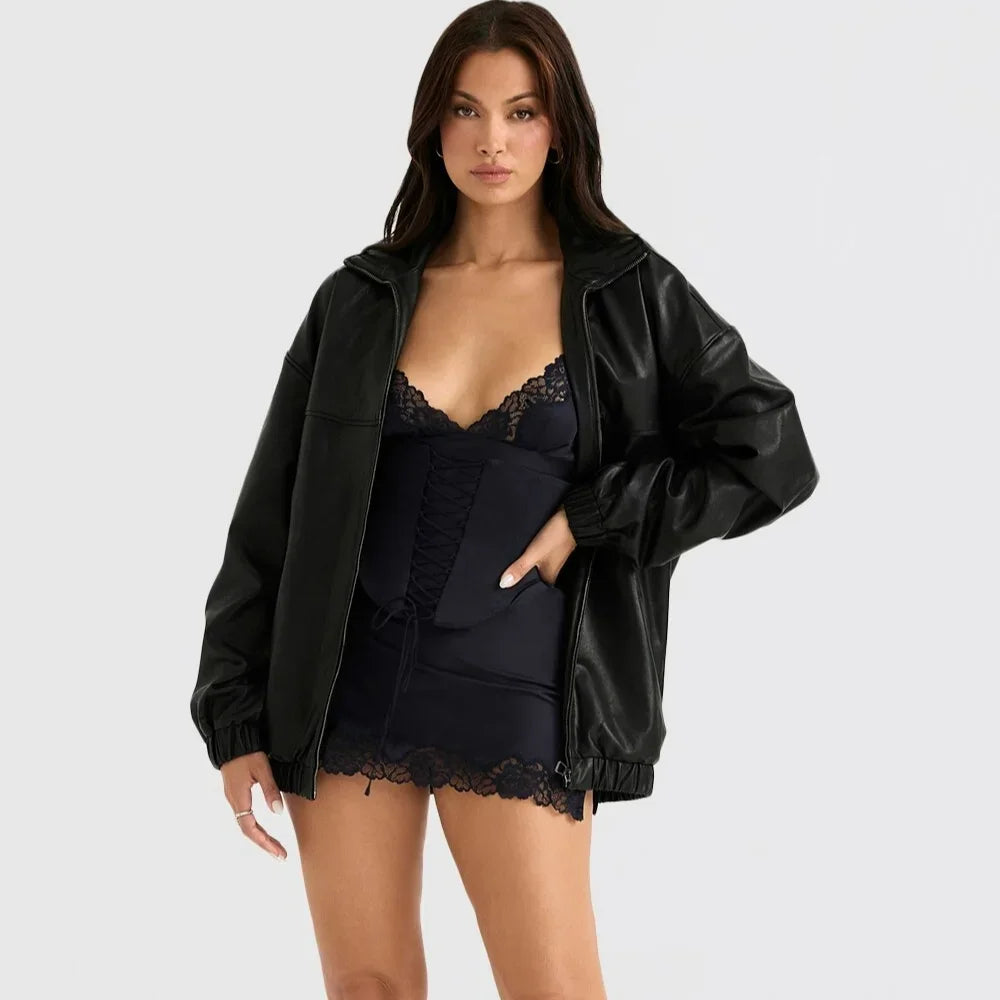 Black Leather Jacket, Autumn Retro Trendy Brand, High Street Spicy Girl High-end Jacket Winter Clothes Women 2024