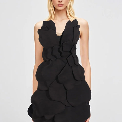 Load image into Gallery viewer, Solid Spliced Appliques Slimming Dresses For Women Strapless Sleeveless High Waist Temperament Dress Female Clothes
