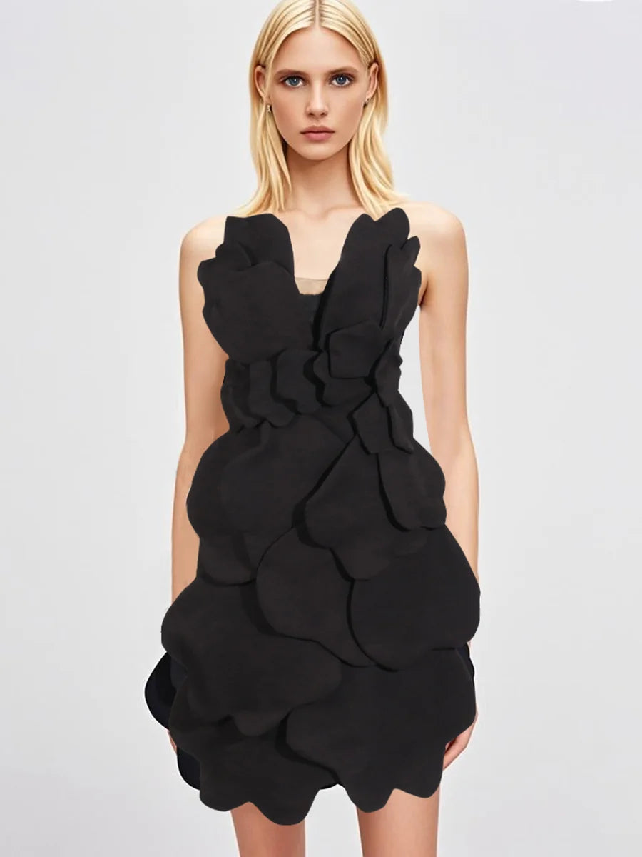 Solid Spliced Appliques Slimming Dresses For Women Strapless Sleeveless High Waist Temperament Dress Female Clothes