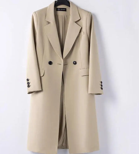 Korean Version Women Black Double Breasted Blazer Trench Coat Autumn Winter Khaki Long Sleeve Elegant Festival Tops Streetwear