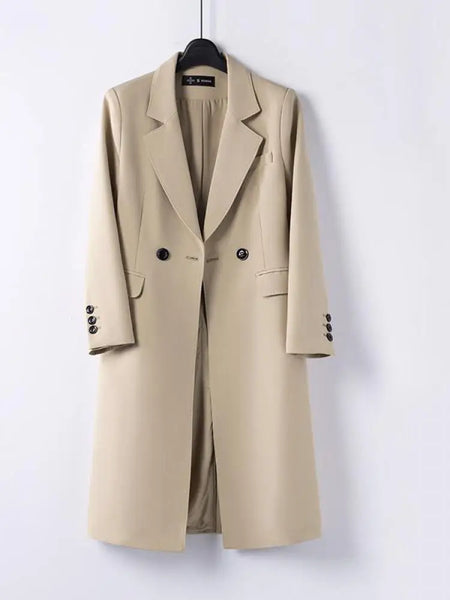 Korean Version Women Black Double Breasted Blazer Trench Coat Autumn Winter Khaki Long Sleeve Elegant Festival Tops Streetwear
