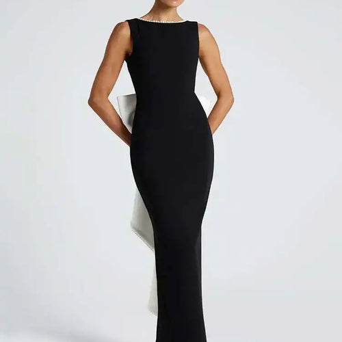 Load image into Gallery viewer, Elegant Pearl Bow Backless Sexy Maxi Dress Women Gown Fashion Sleeveless High Waist A-line Club Party Long Dress
