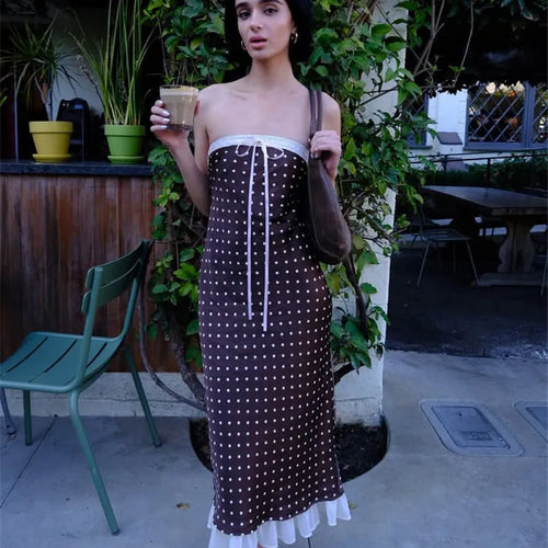 Load image into Gallery viewer, Lace Strapless Backless Sexy Midi Dress For Women Fashion Off-shoulder Sleeveless Bodycon Polka Dot Dress Elegant
