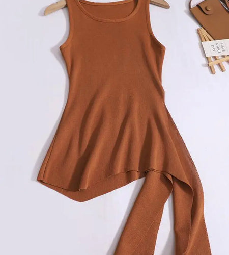 Summer Solid Round Neck Sexy Irregular Bandage Knitted Vest Women Sleeveless Holiday Versatile Tops Casual Streetwear clothing