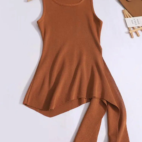 Load image into Gallery viewer, Summer Solid Round Neck Sexy Irregular Bandage Knitted Vest Women Sleeveless Holiday Versatile Tops Casual Streetwear clothing
