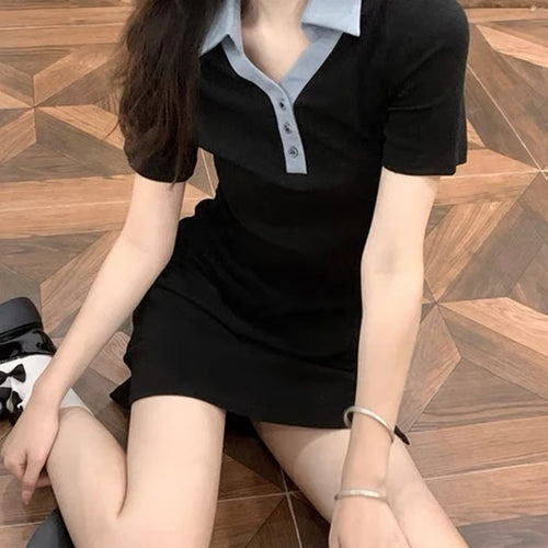 Load image into Gallery viewer, Black Spell Color Polo Slim Women&#39;s Dresses Tight Hip Short Sleeve Buttons Summer New Female Dress Simple Office Lady
