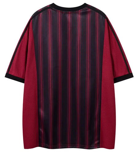 Vintage Mesh Jersey T-Shirt with Rhinestones Graphic Printed Stripe Patchwork Sport Tshirt Streetwear Hip Hop Quick Drying Top