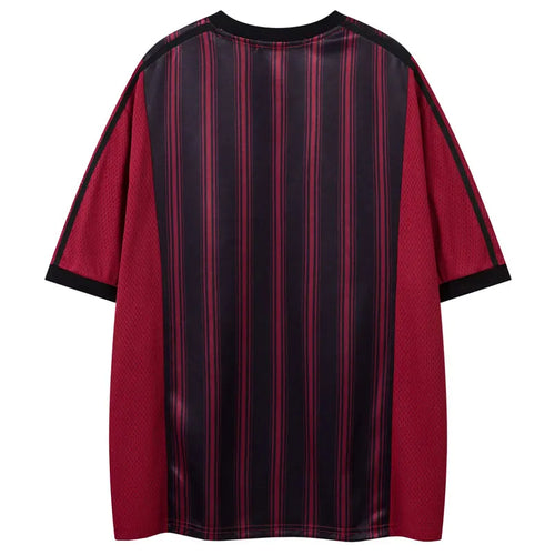 Vintage Mesh Jersey T-Shirt with Rhinestones Graphic Printed Stripe Patchwork Sport Tshirt Streetwear Hip Hop Quick Drying Top