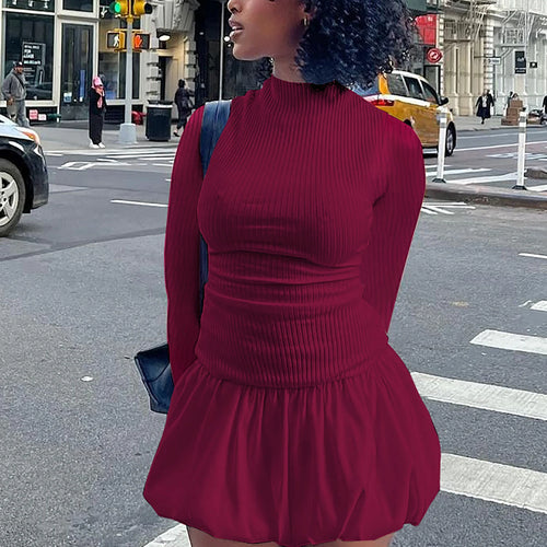 Load image into Gallery viewer, Ribbed Solid Long Sleeve Backless Sexy Elegant Bodycon Mini Pleated Dress Fall Winter Women Cute Outfits Birthday Party
