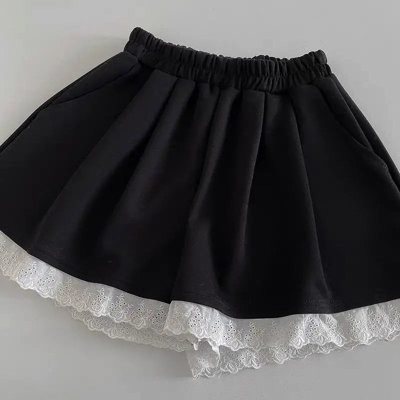 Black White High Waist Slim Mini Pleated Shorts 2024 Spring Summer Fashion Ladies Sweet Gray Lace Shorts For Women Clothes Trend