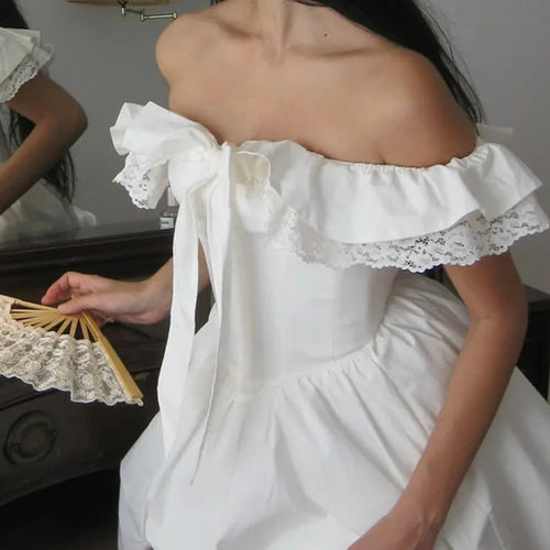 Load image into Gallery viewer, Off-shoulder Backless Sexy Mini Dress Women Robe Fashion White Strapless Sleeveless High Waist Lace Club Dress Female
