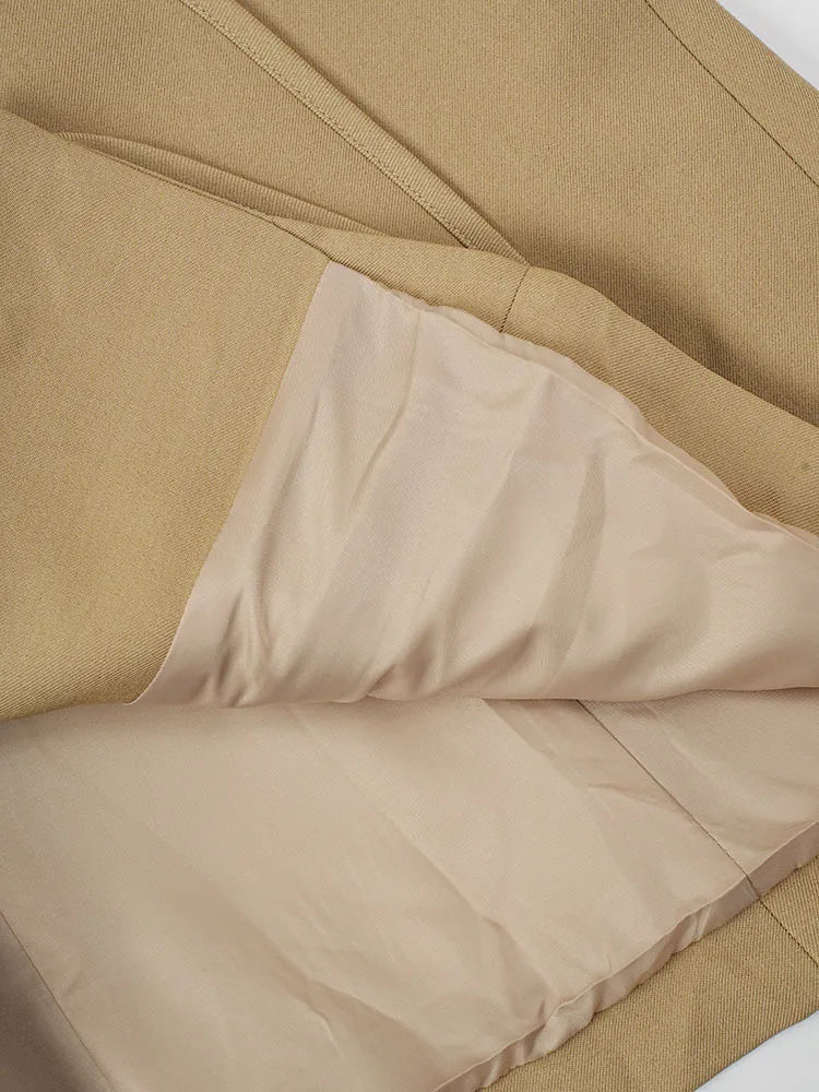 Women Khaki Irregular Spliced Shaped Elegant Blazer New Lapel Long Sleeve Jacket Fashion Tide Spring Autumn 2025 CPDB255