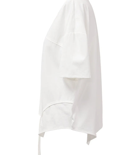 Women White Irregular Color-block Big Size T-shirt New Round Neck Short Sleeve Fashion Tide Spring Summer 2025 CPG1391