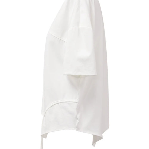 Load image into Gallery viewer, Women White Irregular Color-block Big Size T-shirt New Round Neck Short Sleeve Fashion Tide Spring Summer 2025 CPG1391
