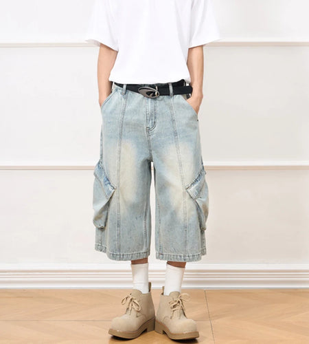 Men's Jeans New American Style Distressed Washed Multi Pockets Trendy Straight Leg Stylish Male Casual Bottoms 9W1910