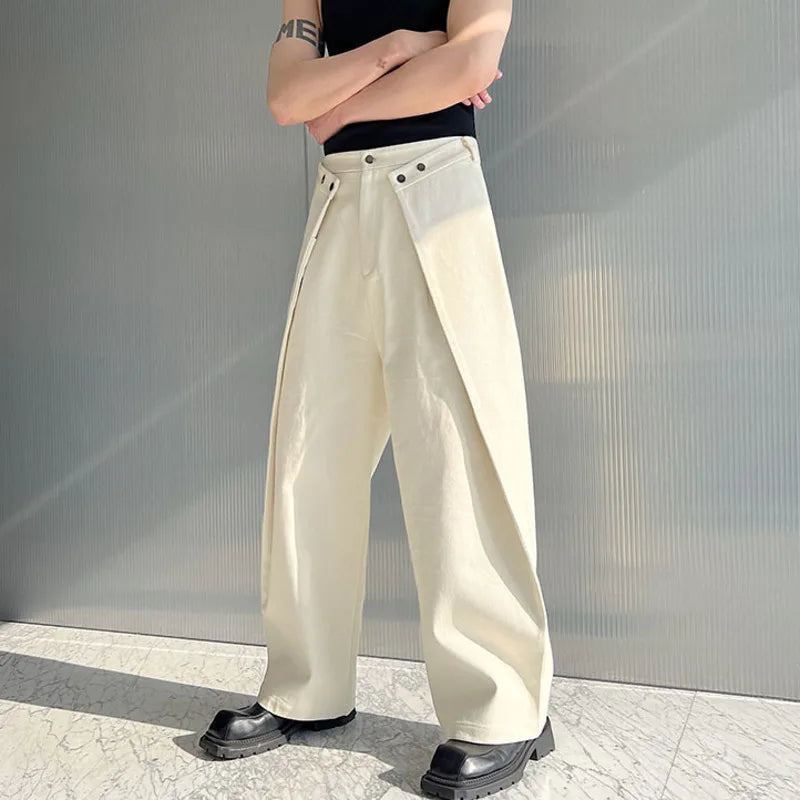 Men's Trousers Loose Cut Loose Wide Leg Jeans Solid Color Patchwork Baggy Denim Pants Korean Fashion Street 9A7433