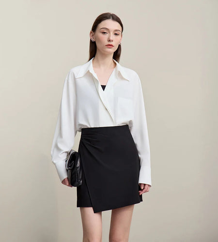 Mini Skirt 2026 Spring New Asymmetrical Pleated Short A-Line Skirt Commuter Solid Color Versatile Women's Clothing 12611004