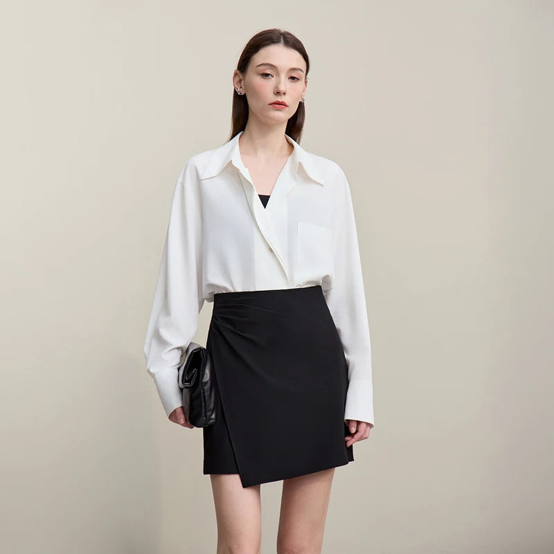 Mini Skirt 2026 Spring New Asymmetrical Pleated Short A-Line Skirt Commuter Solid Color Versatile Women's Clothing 12611004