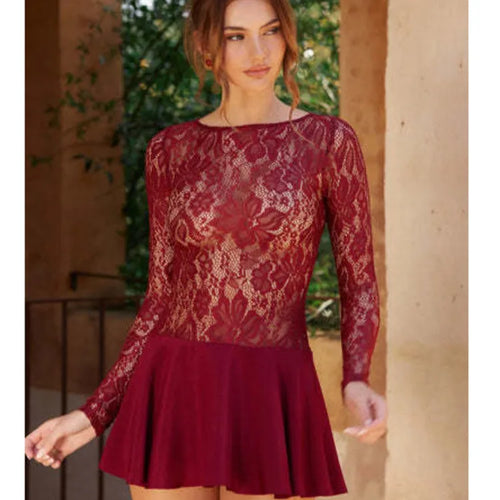 Load image into Gallery viewer, Sexy Lace Patchwork Long Sleeved Tight Skirt Women Temperament Round Neck Print Slim Mini Dress Female Spring New 2025
