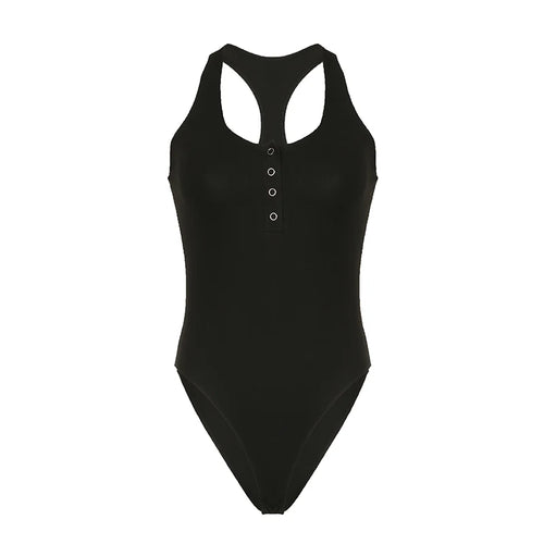 Load image into Gallery viewer, Streetwear Halter Skinny Sleeveless Black Summer Bodysuit Women Buttons Basic Casual Body One Piece Rompers Jumpsuit
