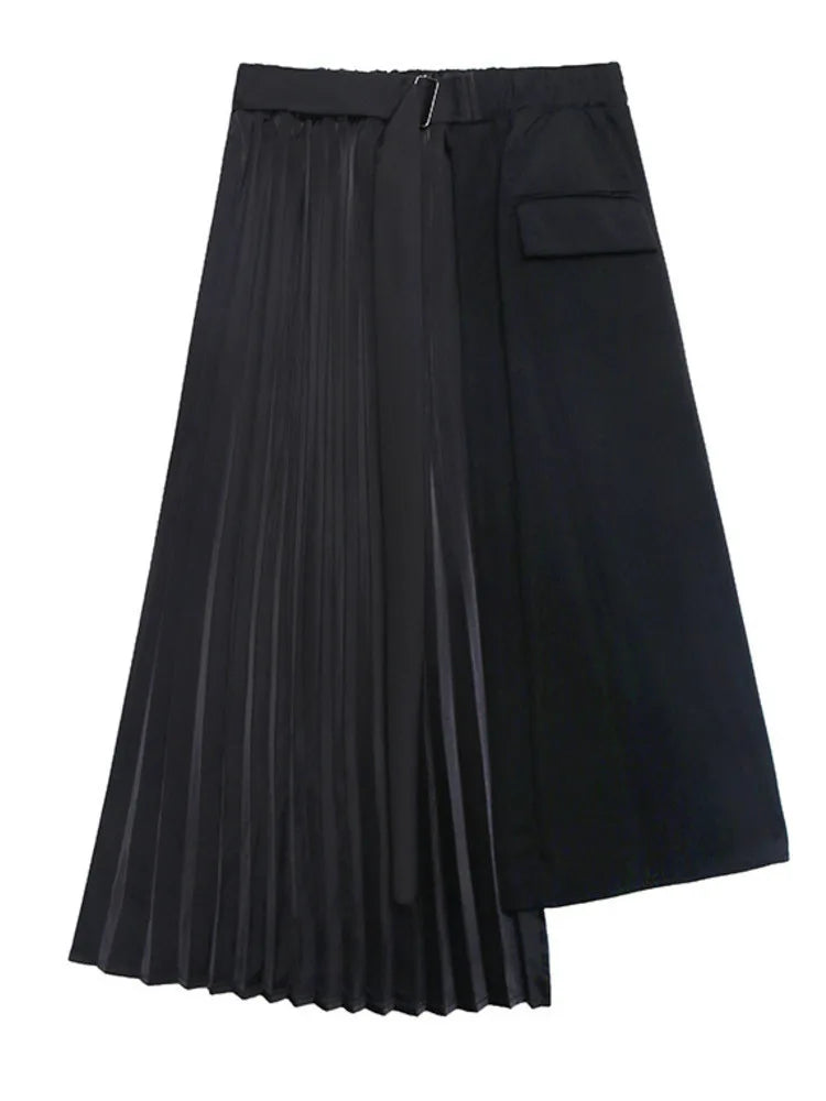 Black T-shirt Pleated Irregular Half-body Skirt Two Pieces Suit New Round Neck Women Fashion Spring Summer 2025 1DH5042