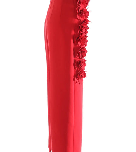 High Waist Red Three-dimensional Flower Elegant Midi Half-body Skirt Women Fashion Tide New Spring Autumn 2025 1DJ0914