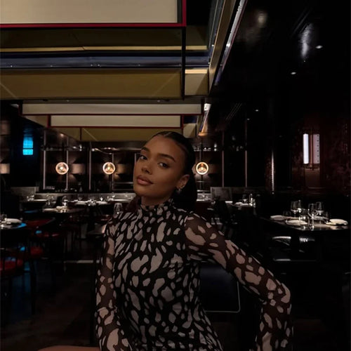 Load image into Gallery viewer, Summer Mesh Beach Sexy Mini Dress Women Robe Fashion Long Sleeve Draped Ruched Slim Print Vacation Club Dress Elegant
