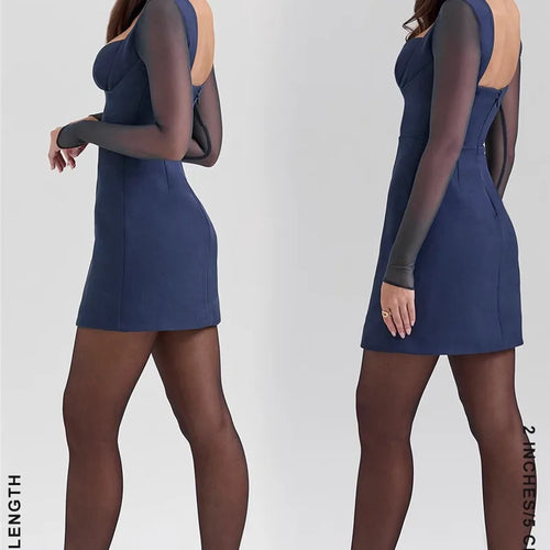 Load image into Gallery viewer, Plunge Neck Backless Sexy Mini Dress For Women Fashion Sheer Long Sleeve Backless Bodycon Club Party Sexy Dress Elegant
