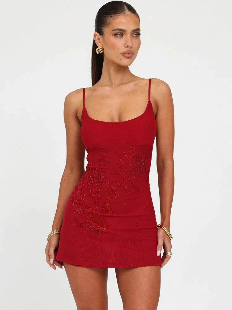 Sexy Spaghetti Strap Elastic Tight Skirt Women Backless Printed Slim Dress Female Autumn New 2024Party Vacation Clothing