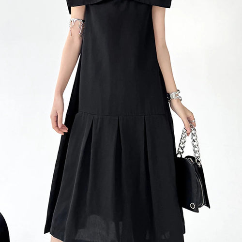 Load image into Gallery viewer, Women Black Brief Pleated Elegant Midi A-line Dress New Sailor Collar Sleeveless Fashion Tide Spring Summer 2025 1DJ1163
