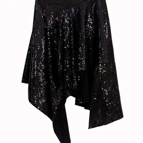 Load image into Gallery viewer, High Waist Black Asymmetrical Hem Sequins Shining Mini Half-body Skirt Women Fashion Tide New Spring Summer 2025 1DH6944
