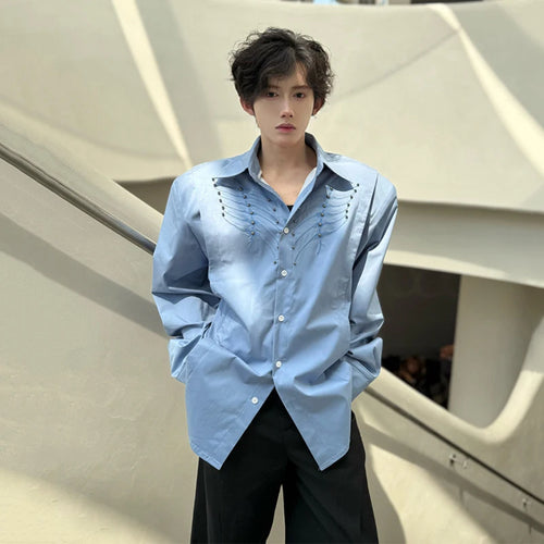 Load image into Gallery viewer, Men's Shirts Long Sleeve New Spring Embroidered Nail Bead Design Turn-down Collar Single Breasted Male Clothing 9W1750
