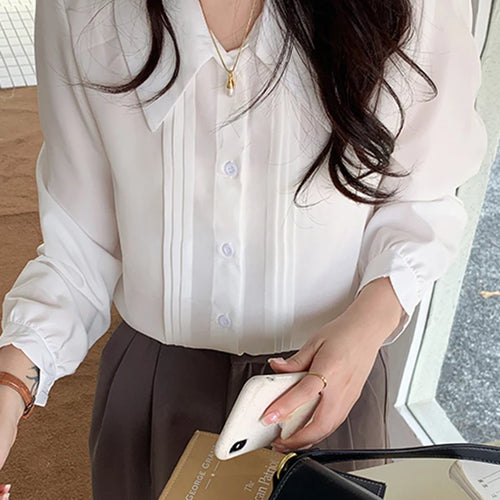 Load image into Gallery viewer, French Style White Chic Women&#39;s Shirts Office Lady Single Breasted Straight Loose Solid Color Fashion Female Streetwear
