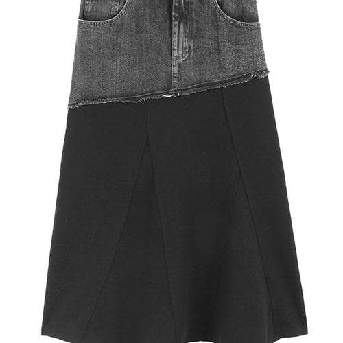 Load image into Gallery viewer, High Elastic Waist Gray Denim Color-block A-line Half-body Skirt Women Fashion Tide New Spring Autumn 2025 1DJ0889
