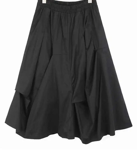 High Elastic Waist Black Irregular Pleated Casual Midi Half-body Skirt Women Fashion Tide New Spring Autumn 2025 1DJ0124