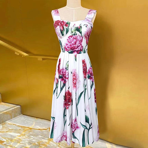 Load image into Gallery viewer, Slim Hit Color Dresses For Women Square Collar Sleeveless High Waist Folds Print Elegant Dress Female Summer
