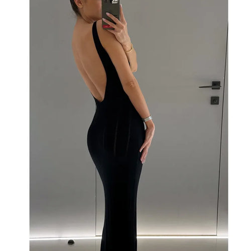 Load image into Gallery viewer, Sexy Spaghetti Strap Knitt Sweater Dress Women Backless Sleeveless Long Dress Female Elegant Party Evening Dress Holiday
