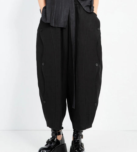 High Elastic Waist Black Side Button Shaped Long Wide Leg Pants New Trousers Women Fashion Tide Spring Autumn 2025 1DJ0983
