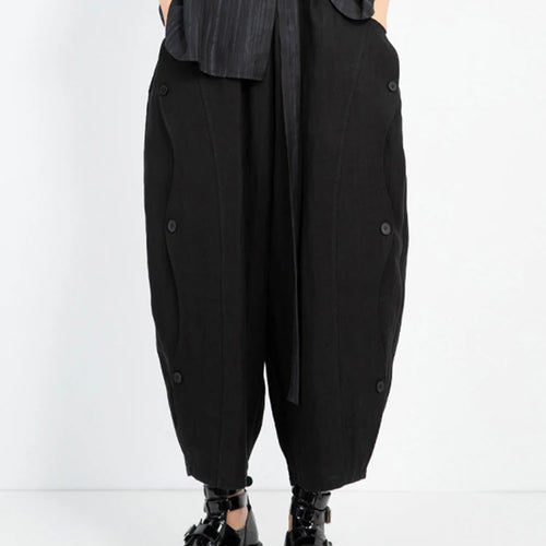 Load image into Gallery viewer, High Elastic Waist Black Side Button Shaped Long Wide Leg Pants New Trousers Women Fashion Tide Spring Autumn 2025 1DJ0983
