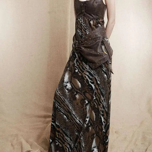 Load image into Gallery viewer, Women Coffee Leopard Printed Long Spaghetti Strap Dress New Square Collar Sleeveless Fashion Spring Autumn 2025 1DH8446
