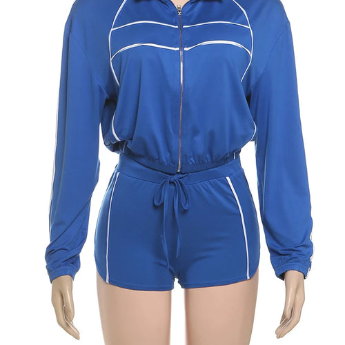 Load image into Gallery viewer, Fashion Casual Sporty 2 Piece Set Women Zipper Cardigan Polo-Neck Jacket+Drawstring Skinny Shorts Daily Slim Tracksuits
