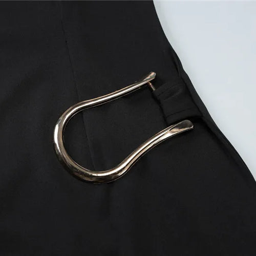 Load image into Gallery viewer, Short Sleeve Draped Sexy Mini Dress For Women Black Metal Buckle O Neck High Waist Bodycon Club Dress Vestido Clothes
