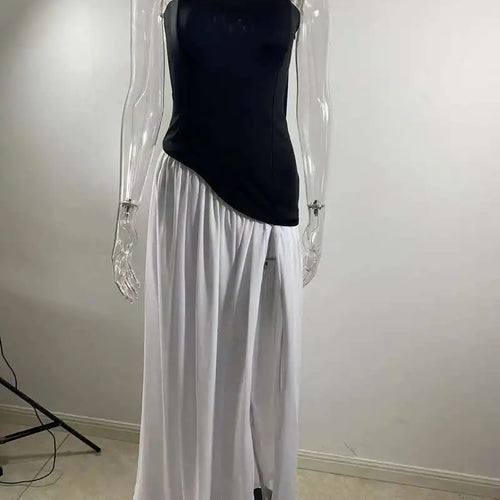 Load image into Gallery viewer, Strapless Off-shoulder Sexy Maxi Dress For Women Gown Patchwork Scarf Collar Thigh High Split Club Party Long Dress
