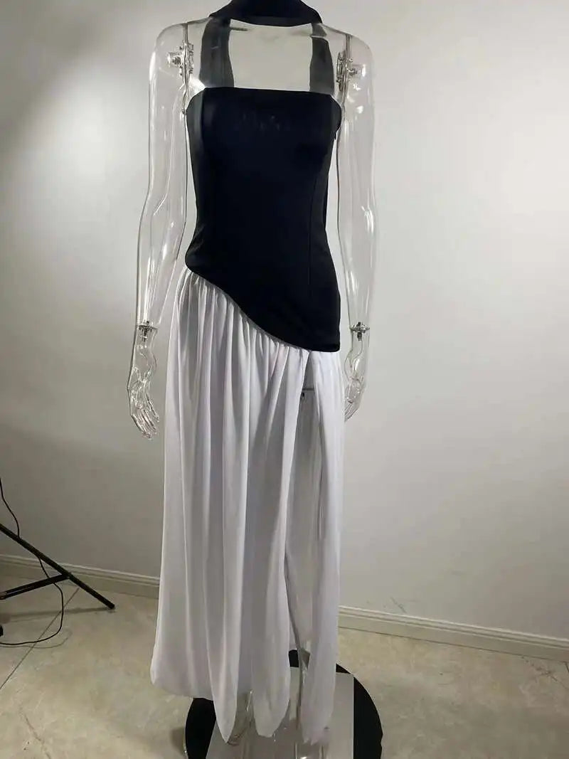 Strapless Off-shoulder Sexy Maxi Dress For Women Gown Patchwork Scarf Collar Thigh High Split Club Party Long Dress