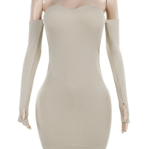 Load image into Gallery viewer, Off-shoulder Long Sleeve Sexy Mini Dress For Women Robe Fashion Ribbed Strapless Bodycon Fall High Waist Dress Elegant
