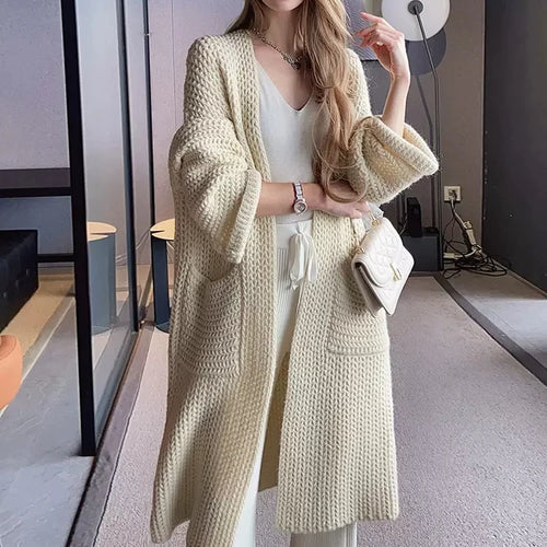 Load image into Gallery viewer, Rose Red Pocket Big Size Knitting Cardigan Sweater V-Neck Long Sleeve Women New Fashion Tide Autumn Winter 2023 C-072
